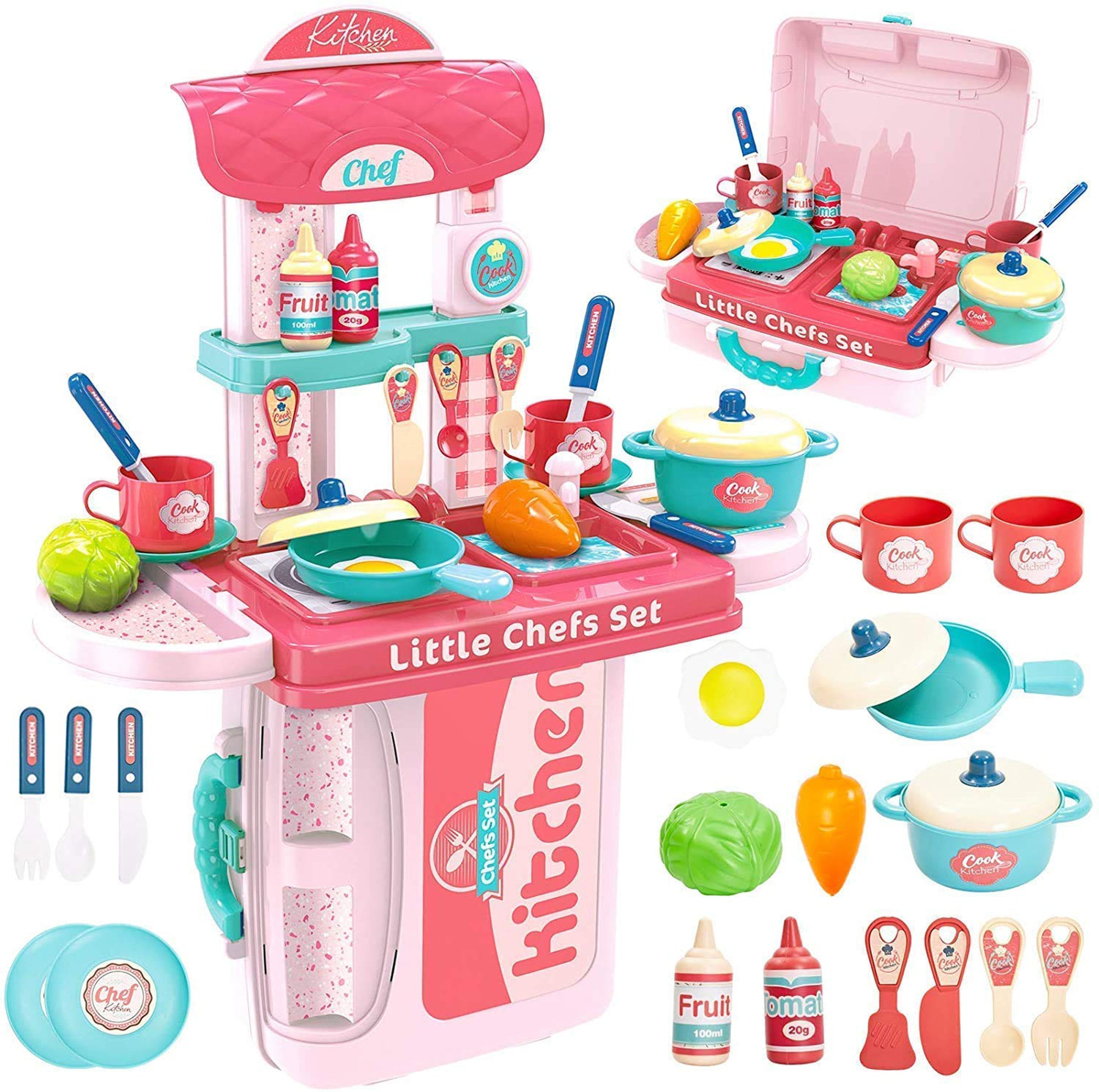 Kids Portable Kitchen Play Set – 35-Piece Little Chef Cooking Toy Pretend Food, Utensils & Storage Case Role Play Gift for Boys & Girls (Age 3+)