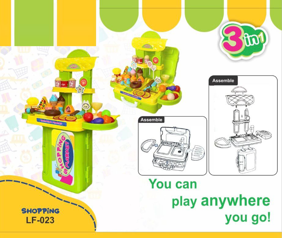 Kids Shopping Market Play Set – 40 PCS Pretend Food Stall Toy with Carry Case (Age 3+)