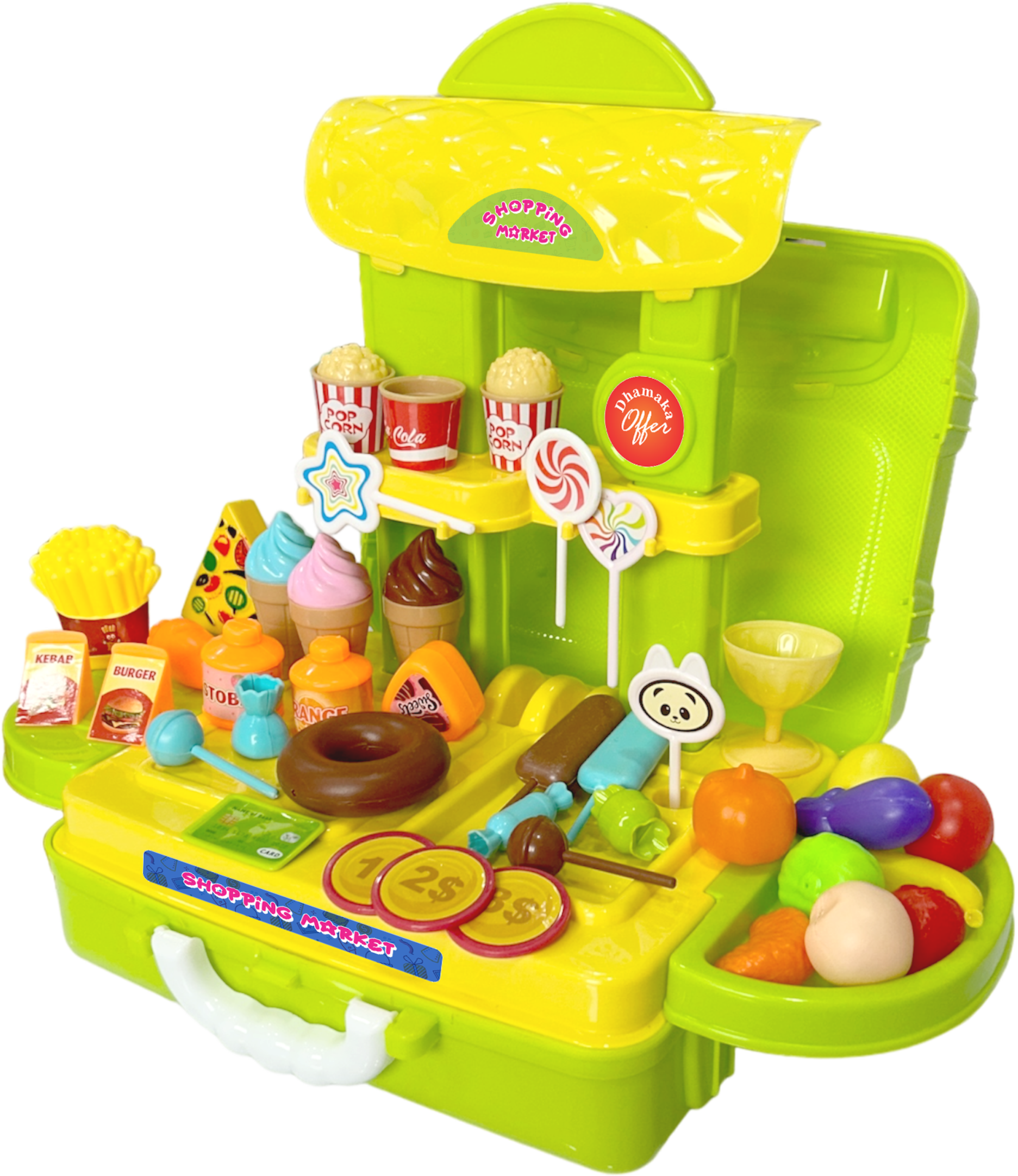 Kids Shopping Market Play Set – 40 PCS Pretend Food Stall Toy with Carry Case (Age 3+)
