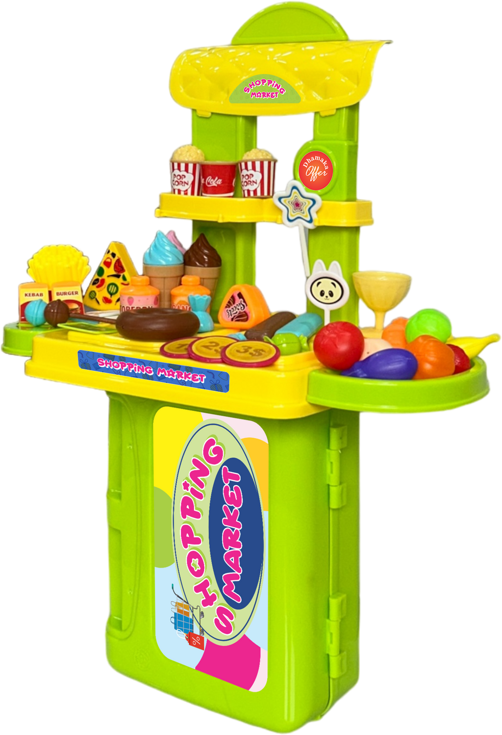 Kids Shopping Market Play Set – 40 PCS Pretend Food Stall Toy with Carry Case (Age 3+)