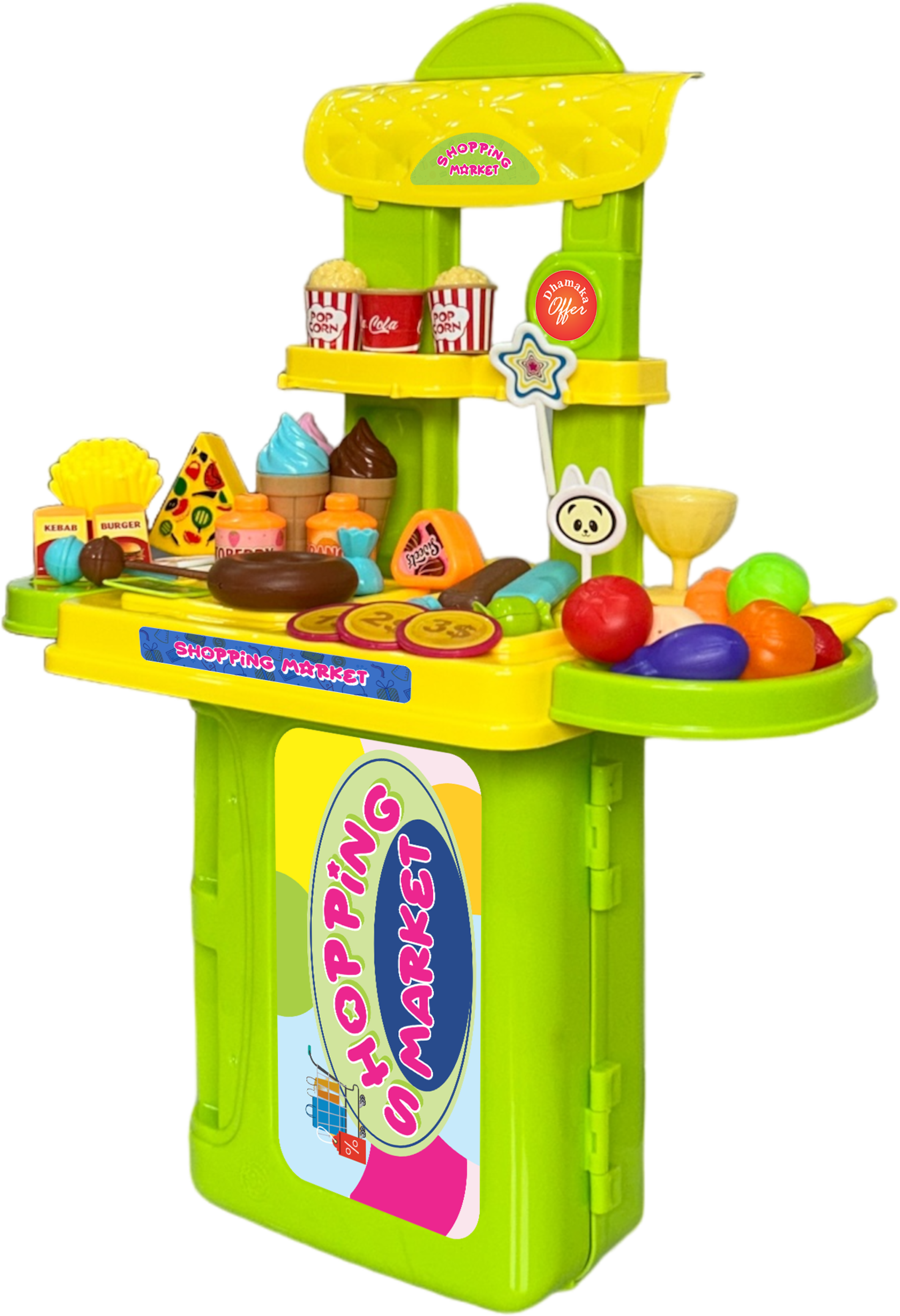 Kids Shopping Market Play Set – 40 PCS Pretend Food Stall Toy with Carry Case (Age 3+)